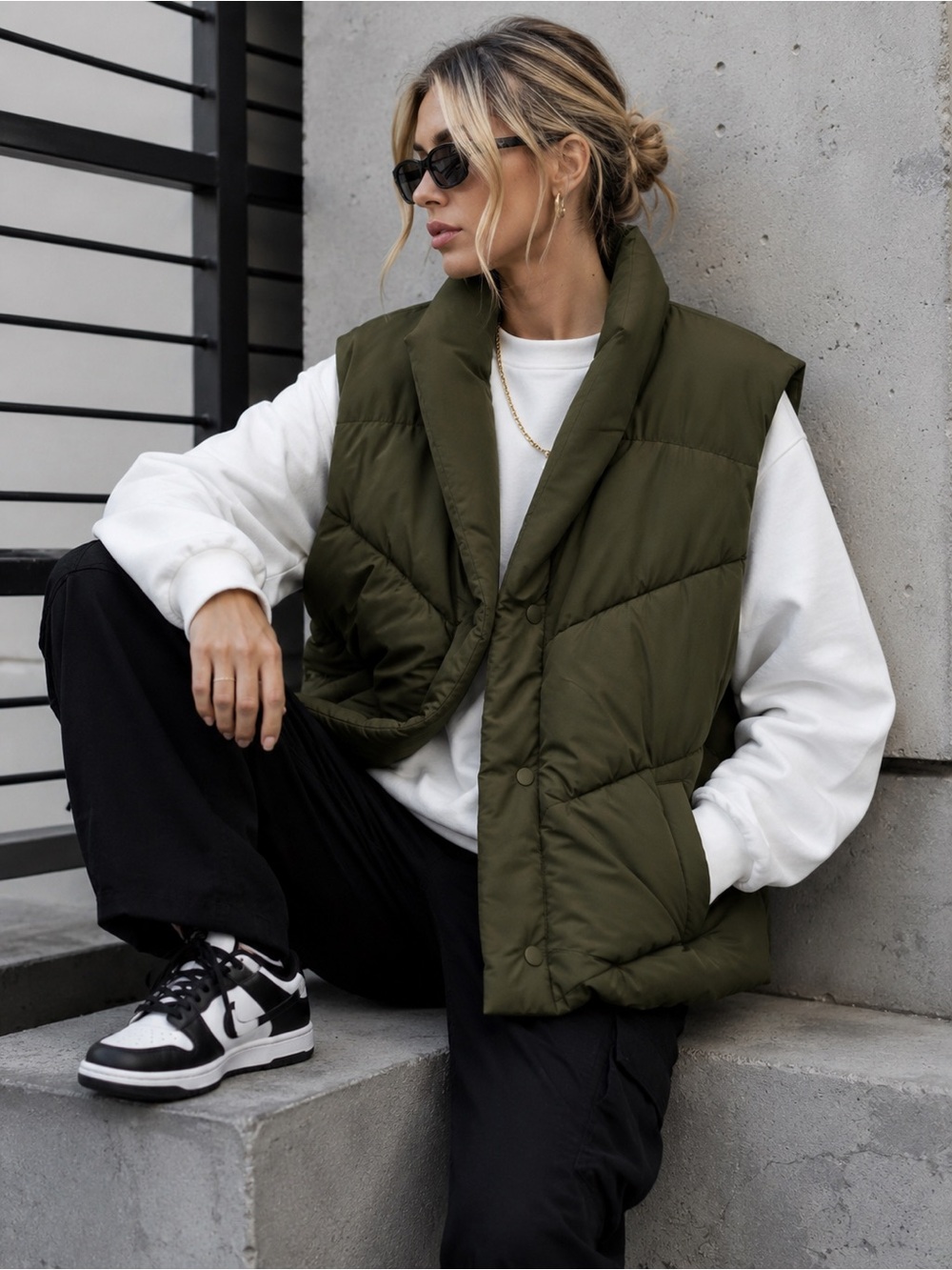 NWT BlankNYC Oversized Olive Puffer Vest Streetwear S M